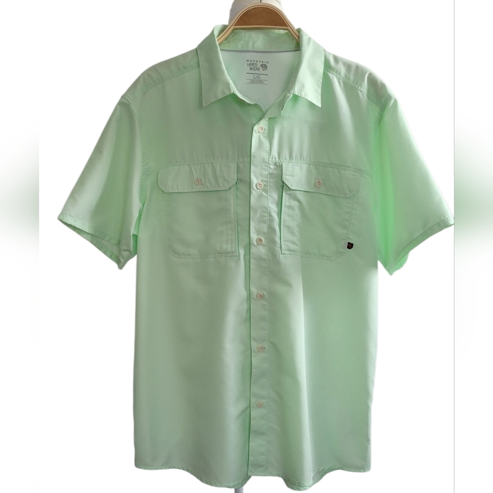 Mountain Hardwear Green Short Sleeve Button Down Outdoors Shirt, Men's Large
